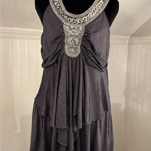 Studio Y Charcoal Asymmetrical Dress with Silver Accents